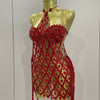 Sexy Sparkly Sequin Diamond Mesh Transparent Two Piece Set Women Celebrate Evening Party Birthday Dress Stage Photo Shoot Wear