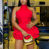 Joskaa Elegant Red Mini Tiered Dress Women Hipster Sexy Halter Backless Skinny Vestidos 2025 Summer Clubwear Vacation Beachwear
