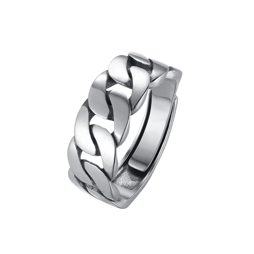 BFCLUB 925 Sterling Silver Rings For Women Men Fine Jewelry Finger Adjustable Open Vintage Chain Ring For Party Birthday Gift