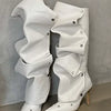 High Heel Long Boots for Women Botte Winter Boots Shoes Botas Mujer Thin Heeled Pointed Denim Metal Button Shoe Zapatos De Mujer