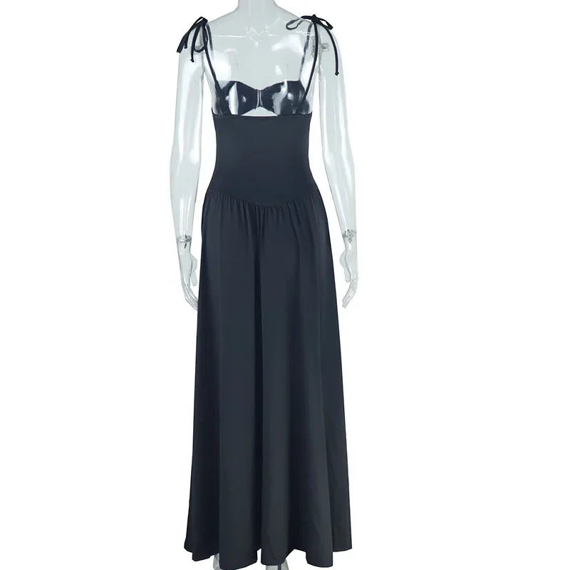 Hollow Ruched  Dress Women Square Collar Lace-up Shoulder Strap Backless Sleeveless Ruffles Street Trend Mini Bodycon