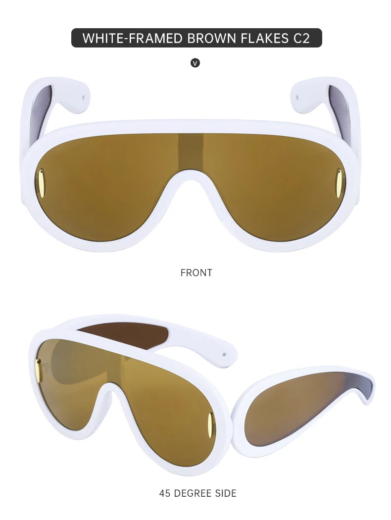 Oversized Wellen-Masken-Sonnenbrille Einteilige Damen-Sport-Y2K-Punk-Sonnenbrille für Damen 2024 Luxusmarke Steampunk-Brillen-Goggle