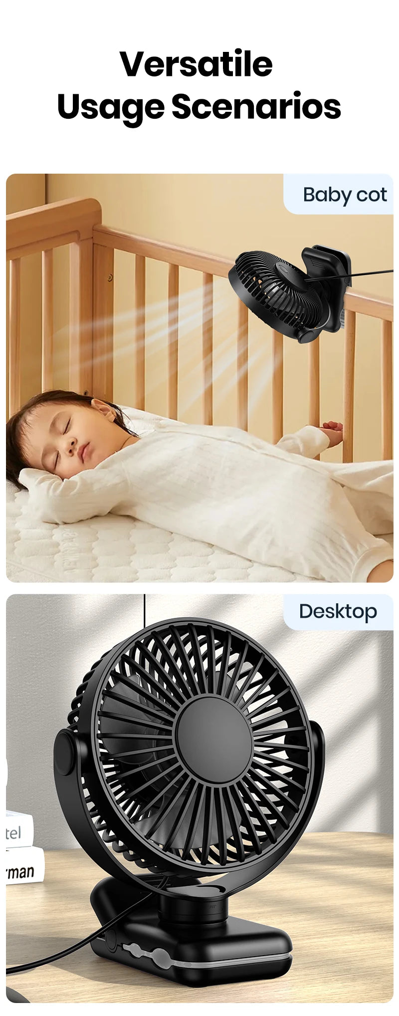 TOPK Mini Portable Clip on Fan,USB Desk Fan,3 Speeds Quiet Wind 720° Rotate Personal Electric Fan,Standing fans for Room Home