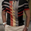2023 New Men's Short-Sleeved POLO Shirt Summer Retro Striped 3D Printed Top Zipper Lapel Slim POLO Men's Casual Clothing
