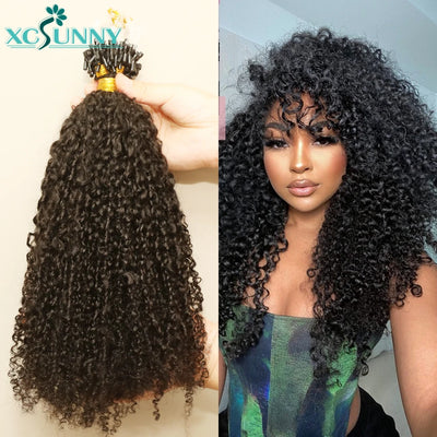 Microlink Haarverlängerungen Kinky Curly 12"-26" Micro Loop Echthaarverlängerungen Burmesische Micro Ring Haarverlängerungen Echthaar