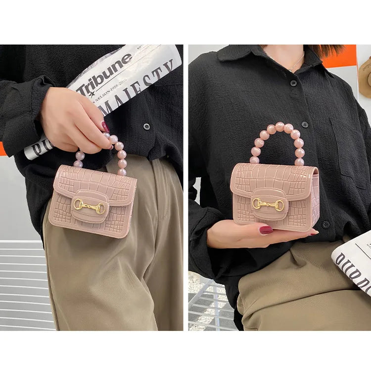 Fashion Mini Handbags PVC Crossbody Coin Purse Crocodile Pattern Pearl Handbag Plastic Small Chain Jelly Bag For Girl Wholesale