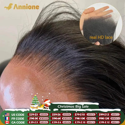 Annione 13x4 Glatter Frontal Lace Nur Echter HD Transparenter Lace 4x4 5x5 Verschluss 100% Brasilianisches Echthaar HD Vorgezupfter Lace
