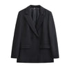 TRZA-Women's Double Breasted Office Wear Blazer Coat, Long Sleeve, Flap Pockets, Female Outerwear, Chic Tops, Fashion
