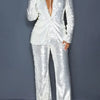 Sequin Blazer V-Neck Two Piece Pant Suit Set