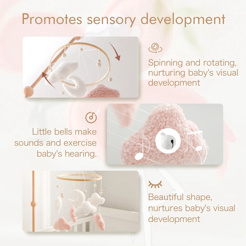 Baby-Kinderbett-Mobile-Rassel-Spielzeug 0-12 Monate Säugling Weicher Filz Teddy Samt Rosa Bär Bettglocke Hängendes Spielzeug Halterung Babybett Mädchen Spielzeug