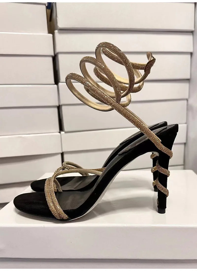 Star Style Luxus Kristall Schlange Gewickelt Damen Sandalen Sexy Stiletto High Heels Gladiator Sandalen Sommer Mode Party Abschlussball Schuhe