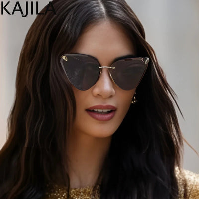 Cat Eye Randlose Sonnenbrille Damen 2024 Luxusmarken Designer Trendige Metall-Sonnenbrille Ohne Rahmen Für Damen Vintage Brillen UV400