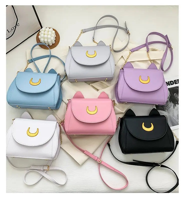 Summer Sailor Moon Ladies Handbag Black Luna Cat Shape Chain Shoulder Bag PU Leather Women Messenger Crossbody Small Bag Purses