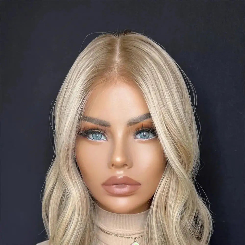 Ombre Blonde 13X4 Transparent Lace Front Echthaarperücke Brauner Ansatz Loose Wave Aschblond 4x4 Closure Perücke vorgezupft