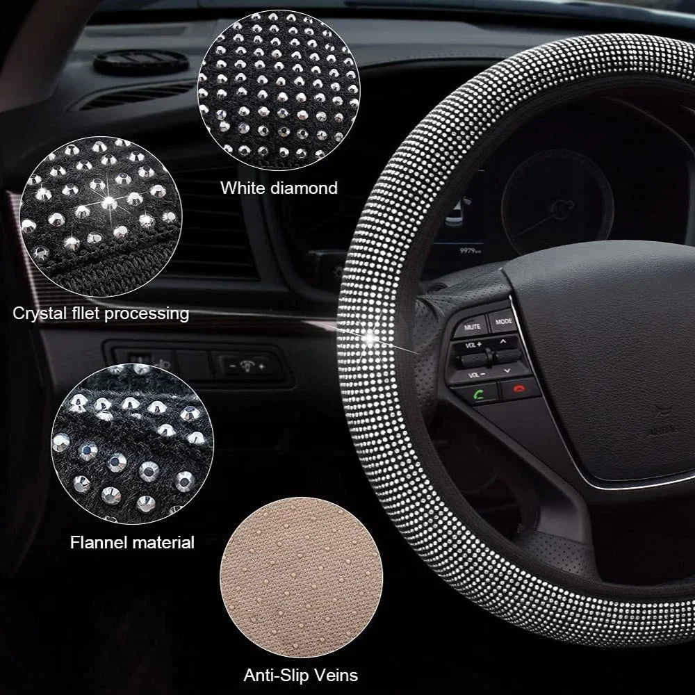 Bling Auto Lenkradabdeckung mit Kristall-Diamant Glitzerndem Auto SUV Strass Lenkradschutz Fahrzeug Auto Dekoration