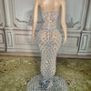 Charming Bright Crystal Dress Sexy Luxury Beaded Rhinestone Tulle Evening Dress Prom Party Dress Noble Wedding Wedding Dress