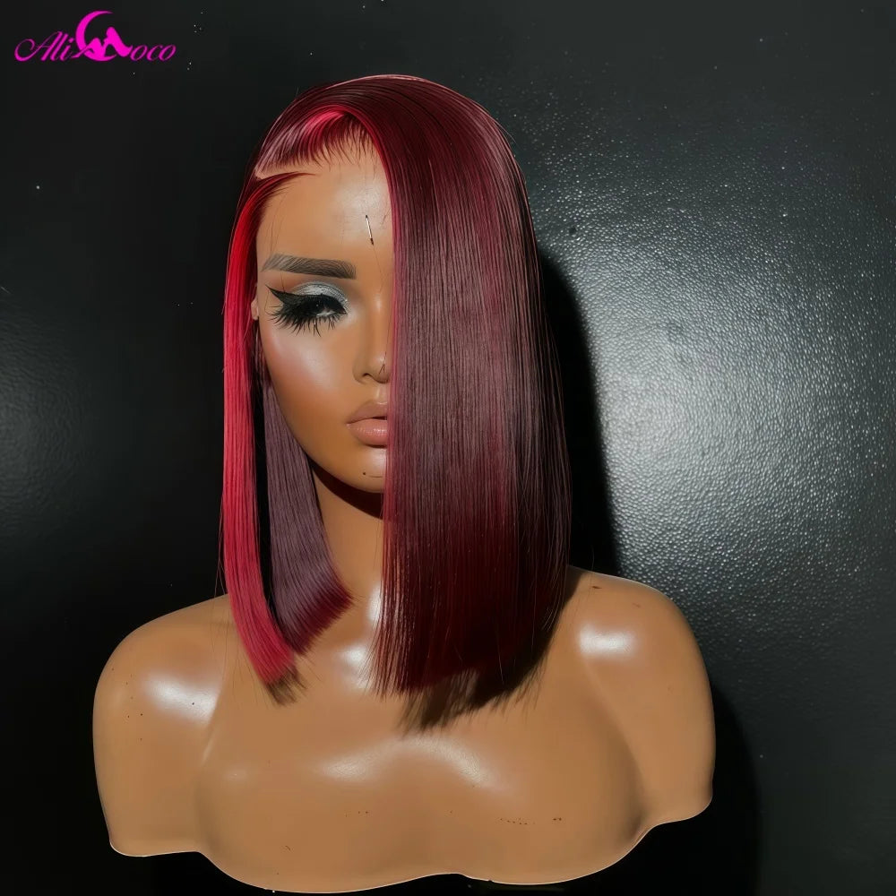 Highlight Rot 99J Bob Perücke Echthaar 180 Dichte 13x4 Lace Front Perücken für Frauen Glatt Kurz Bob Perücke Echthaar Perücken