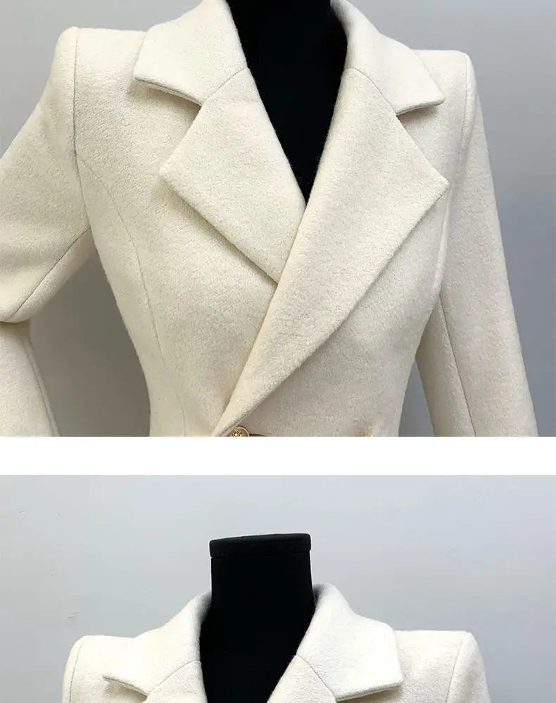 Autumn Winter Fashion High-Quality Women's Woolen Coat 2025 New Temperament Double Breasted Solid Color Women's Woolen Coat H322