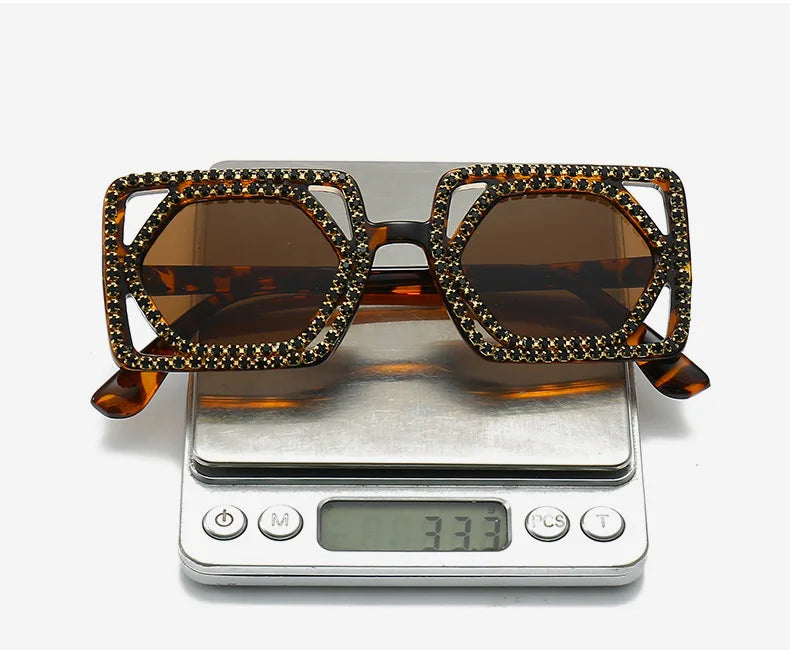 Quadratische Luxus Diamanten Sonnenbrille Damen Punk Mode Strass Sonnenbrille Weiblich Glänzend Sexy Gelbe Linse Brille Schatten Handgemacht