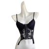V-Neck Sexy Lace Corset Top Slim Fit Push Up Hollow Suspender Vest Adjustable Straps Off Shoulder Breathable Mesh Vest Travel
