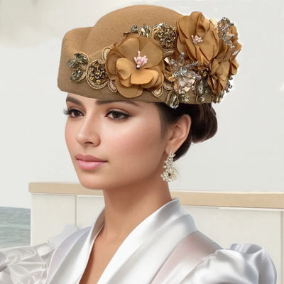 Vintage Filz Turban Hut für Damen Kirche Derby Fascinator mit Blume Damen Weiche Baskenmützen für Party Flugbegleiter Hut