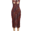 Weird Puss Sexy Hollow Dress Damen Strick Buntes Quasten Backless Y2k Sommer Trend Stretch Ärmellos Elastisch Bodycon Clubwear