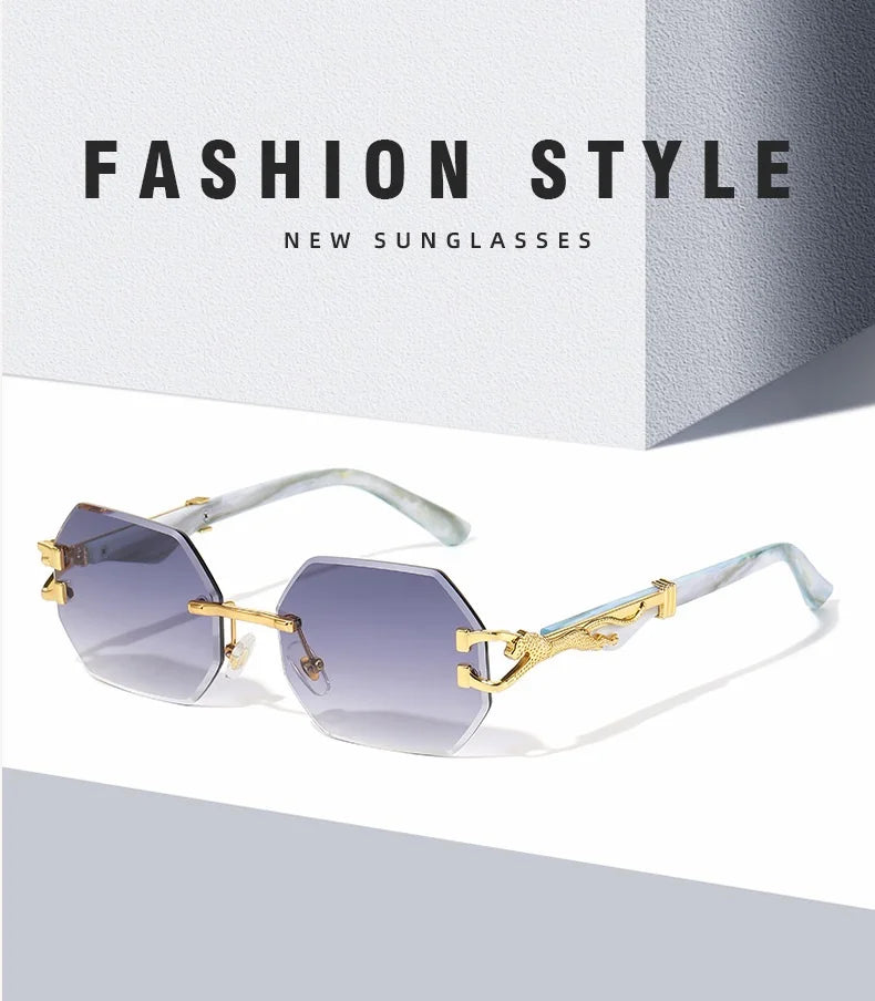 Hexagon Rimless Sunglasses Square Women Retro Men Sun Glasses Brand Designer Eyewear UV400 Shades Oculos Female Gafas