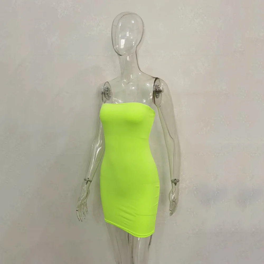 Sexy Trägerloses schulterfreies, pinkfarbenes Bodycon-Kleid für Damen, rückenfreies, schmales Minikleid, Club-Party-Kleider