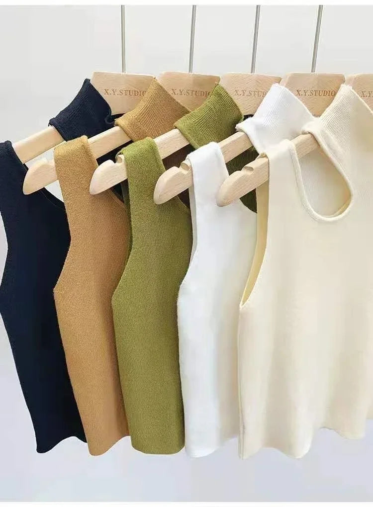Women Knitted Tank Top Summer Fall Slim Sweater Short Sleeveless Solid Summer Sweaters Hollow Out Pullovers 2026