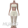 HLJ Casual Crochet Knit Women 2 Piece Outfits Strapless Bandeau Crop Top + Tassel Mesh Wide Leg Pants Matching Streetwear Summer