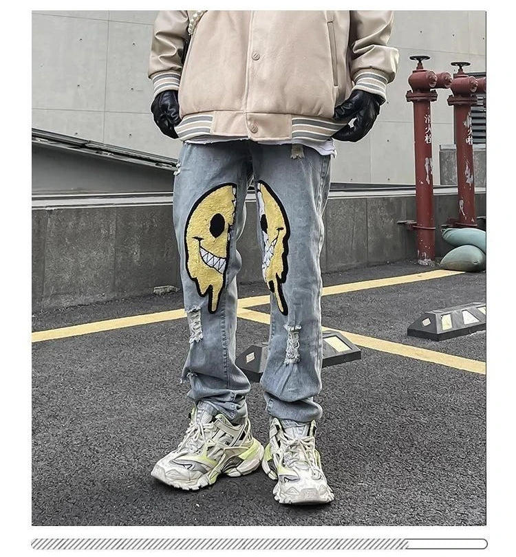 Irregular Ripped Hole Jeans Denim Pant Woman Man Straight Patchwork Baggy boyfriend y2k Punk Kpop Harajuku Streetwear Hip Hop