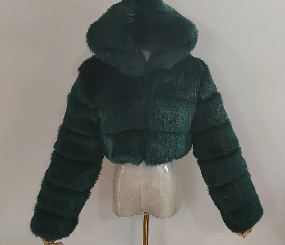 Women Warm Faux Fur Coat Winter Vintage Gradient Jacket Furry Outerwear Jackets Hooded Coats Plus Size Autumn Winter Streetwear