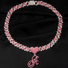 Hip Hop Bling Pink Crystal Cursive Initial Letter Cuban Necklace for Women Iced Out Paved Cuban Chain Necklace Choker Jewelry