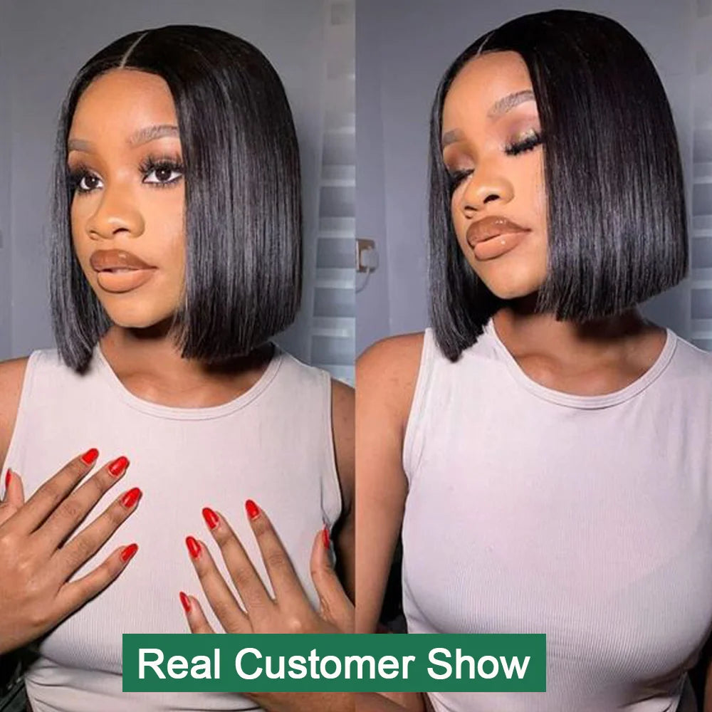 Bob Perücke Echthaar 13X4 Lace Front Perücke 180% Dichte Kurze Glatte Frontale Bob Perücke Transparente Spitze Vorgezupft Mit Babyhaaren