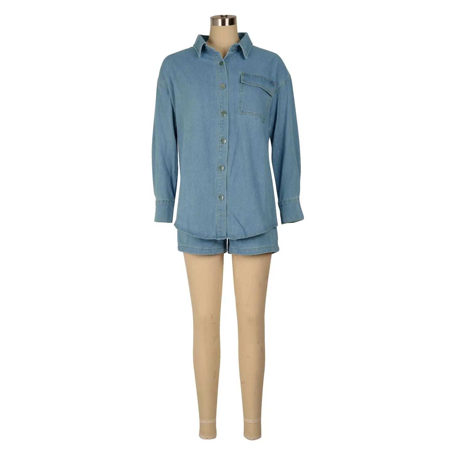 Denim Two Piece Sets Women 2024 Autumn Outfits Single Breasted Turn Down Collar Pockets Jacket Shorts Suit Short Pants Ensemble