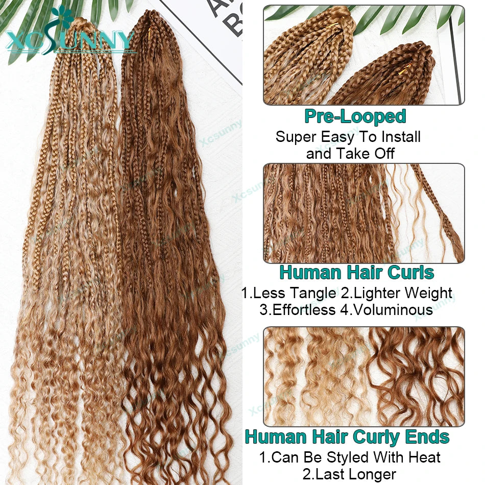 Crochet Braids Echthaar vorgeflochten Boho Box Braid Häkelzöpfe Echthaar vorgeflechtet mit lockigen Enden 100 Strähnen Farbe 30 27