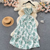 2024 New Summer Korean Fashion Rose Flower Print Romantic Retro Party Dress Elastic High Waist Vacation Long Dress Beach Vestido