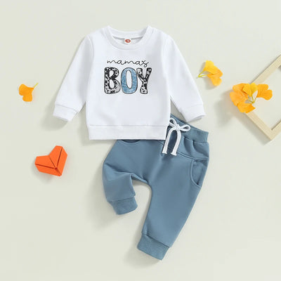 Casual New Baby Boys Long Sleeve Outfits Clothes Fashion Letter Print Sweatshirt Tops Elastic Pants Suit for Baby Fall Clothing