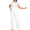 Elegante Jumpsuits & Rompers für Damen Rundhals Spitze Patchwork Kurzarm Gürtel Hohe Taille Luxus Geburtstagsparty Abend Outfit
