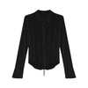 Gidyq Fashion Women Bandage Shirts Korean All Match Streetwear Female Slim Blouse Spring Casual White Bell Sleeve Shirt New