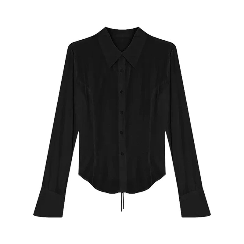 Gidyq Fashion Women Bandage Shirts Korean All Match Streetwear Female Slim Blouse Spring Casual White Bell Sleeve Shirt New