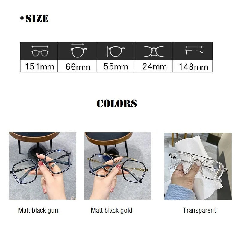 -1 -1.5-2-2.5-3 Doppelsteg Quadratische Myopie Brille Herren Damen Retro Anti-Blaulicht Kurzsichtigkeit mit Sehstärke Computerbrille