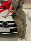 Two Piece Versatile Solid Color Sports And Leisure Set, Women's Cotton Slim Fit T-shirt Paired With Loose Jogging Pants