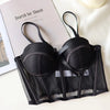 French Ladies Transparent Mesh Corset Sexy Shaper Thin Bra Set Night Club Sweet Cropped Top Girls Hot Bra and Panties Bralette
