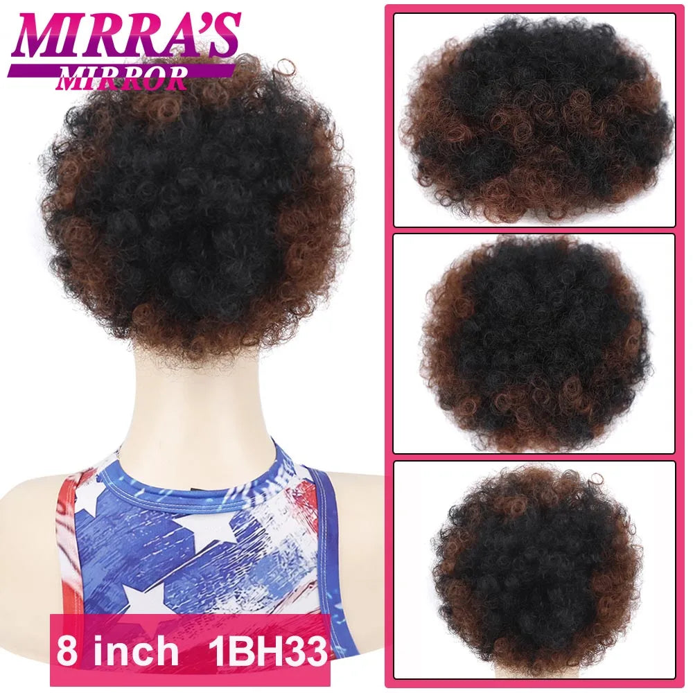 Synthetic Afro Puff Drawstring Ponytail Hair Bun 10 Inch Short Afro Kinkys Curly Afro Bun Extension Hairpieces Large Size