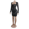Damen sexy durchsichtiges Mesh-Strass-Dekor Langarm Skinny Partykleid