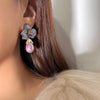 Fashion temperament Luxury elegance Black flower zircon pearl earrings