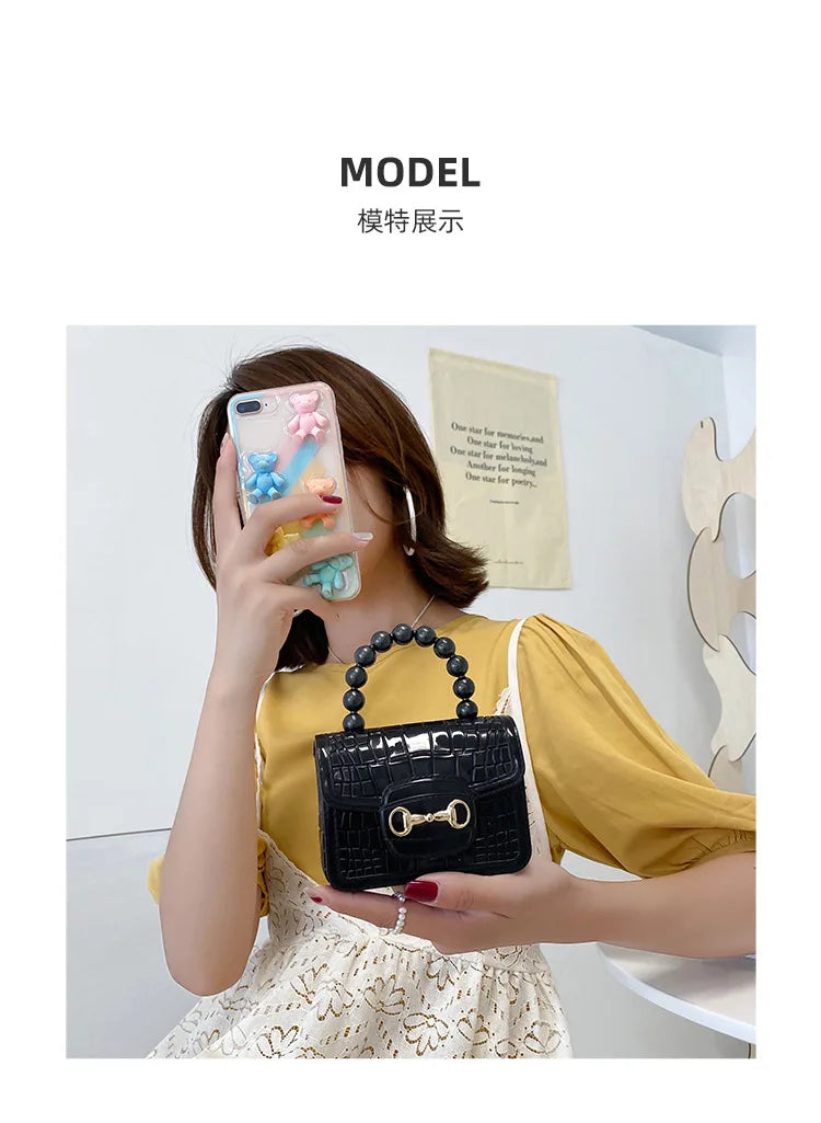 Fashion Mini Handbags PVC Crossbody Coin Purse Crocodile Pattern Pearl Handbag Plastic Small Chain Jelly Bag For Girl Wholesale