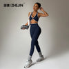 ZHEJIN 2 Piece Yoga Set Women Contrast Trim Halter Sports Bra High Waist Seamless Leggings Gym Workout Set Fitness Activewear Su
