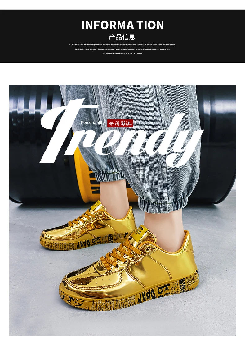 New Gold Sneakers Couple Shoes Luxury Casual Glitter Sneakers Men Hip-hop Streetwear Skateboard Shoes Men Flat Designer Footwear